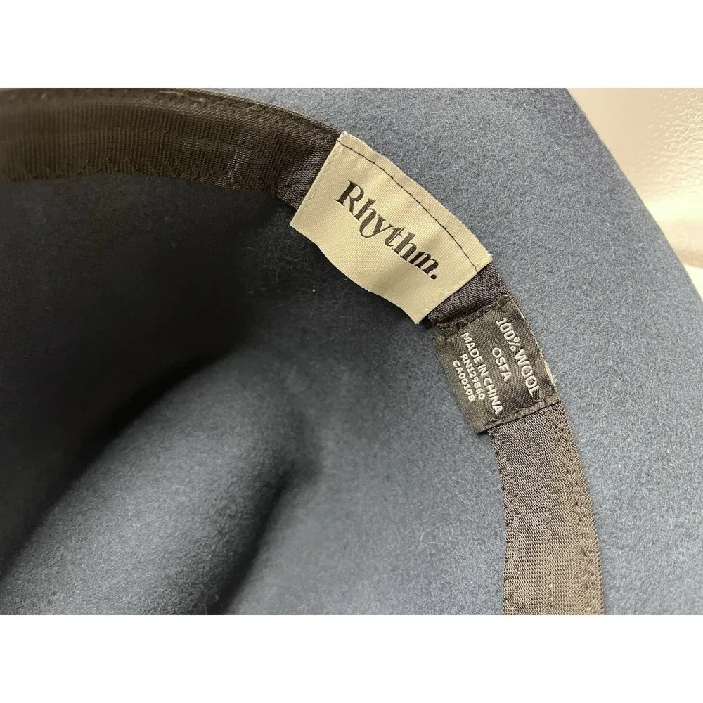 Rhythm‎ Navy Blue Wide Brim Fedora 100 Percent Wool Hat OSFA